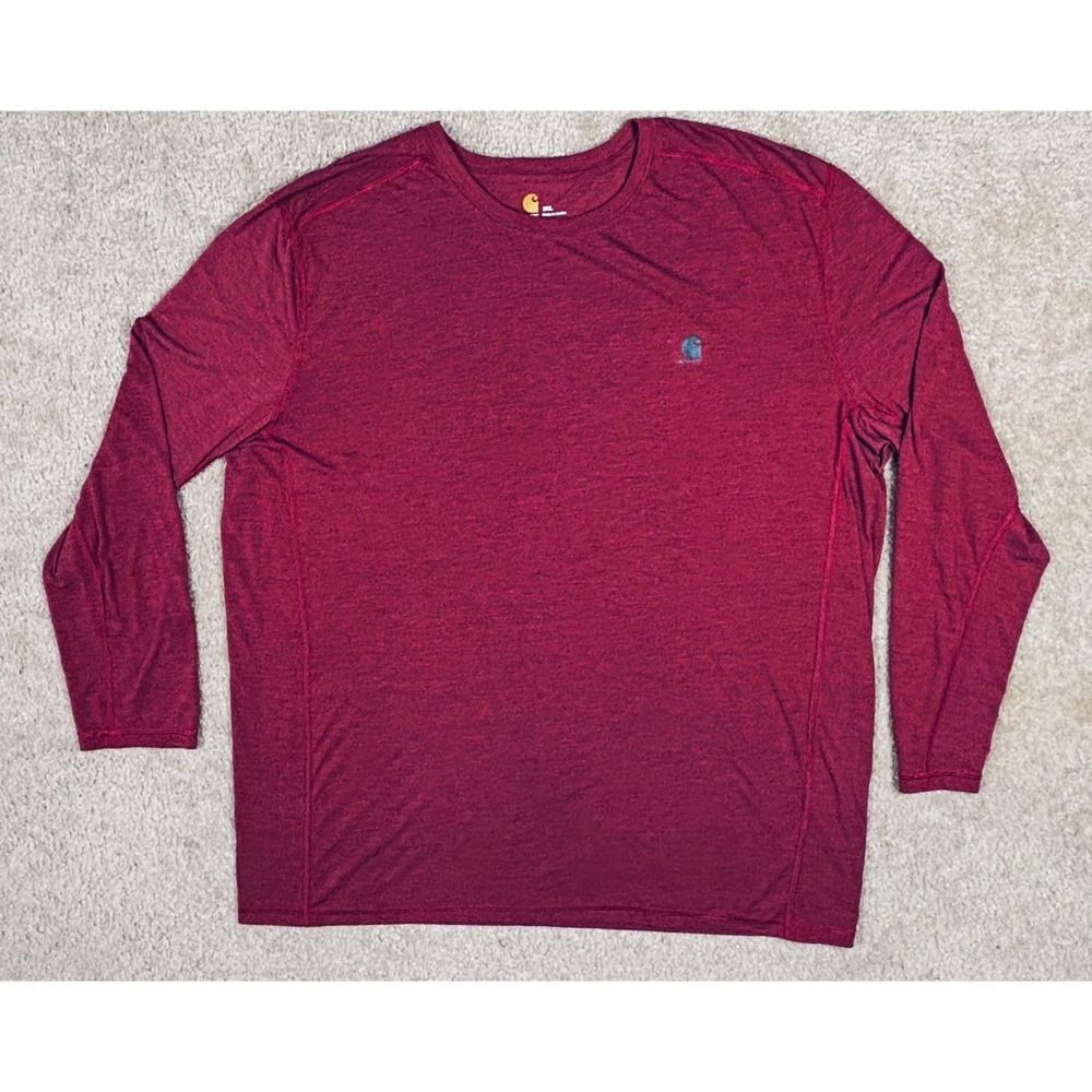 Carhartt Force Men's 2XL Burgundy/Red Long Sleeve Crew Neck Stretch Logo Tee
